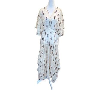 Unbranded Maxi Midi Dress‎ XL Off-White Sheer Feather Star Flowy Unique Boho Y2K